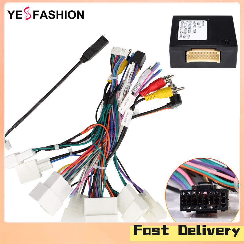 Yesfashion Store IN stock 16 Pin Power Cable Wires Harness Car Stereo Radio Wire Adapter With Canbus Support Steering Wheel Control