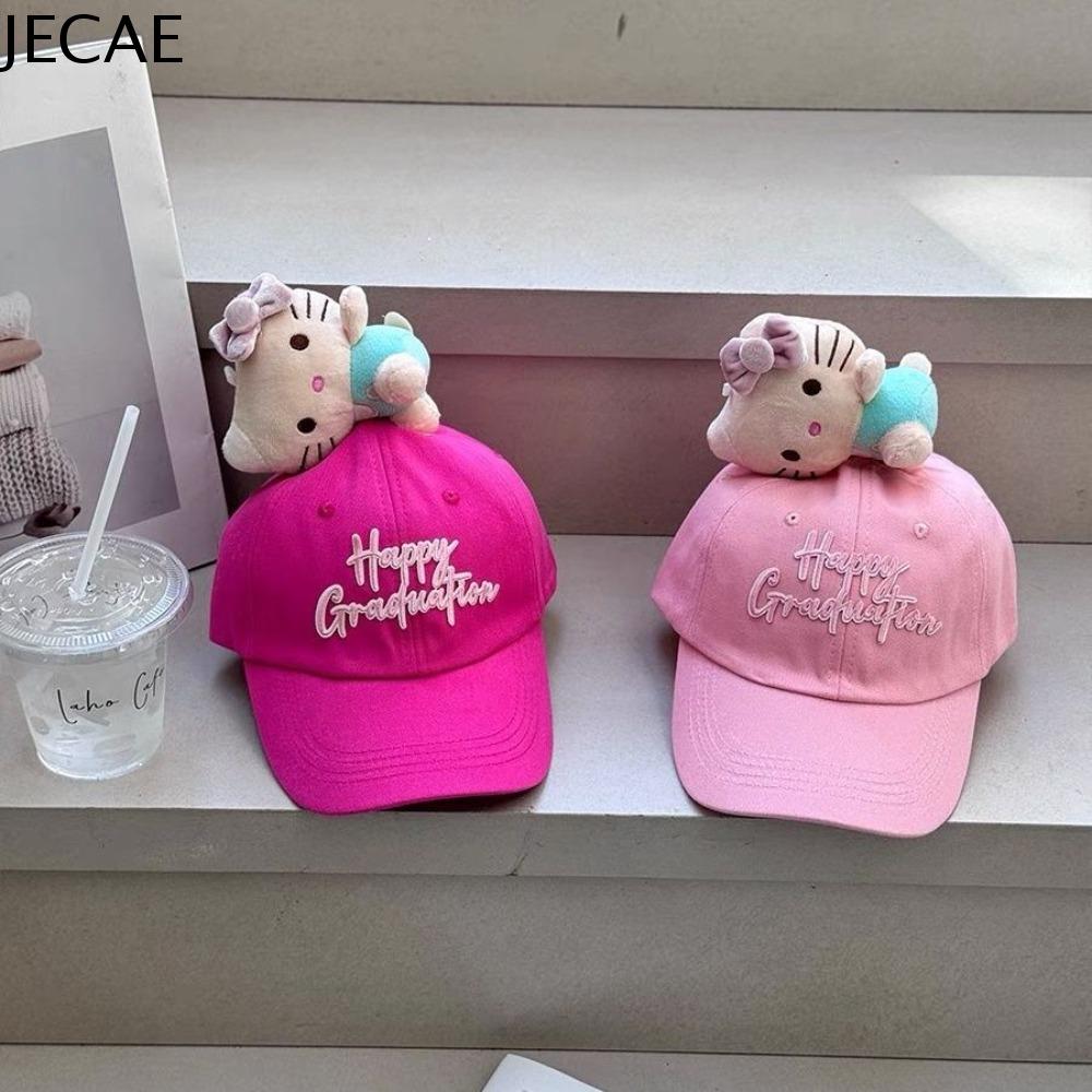 JECAE Mèo KT Mũ bóng chày Kitty Có thể điều chỉnh Thoáng khí Mũ lưỡi trai trẻ em Thời trang Phim hoạt hình Mũ chống nắng cho bé gái Dành cho trẻ sơ sinh từ 3-10 tuổi