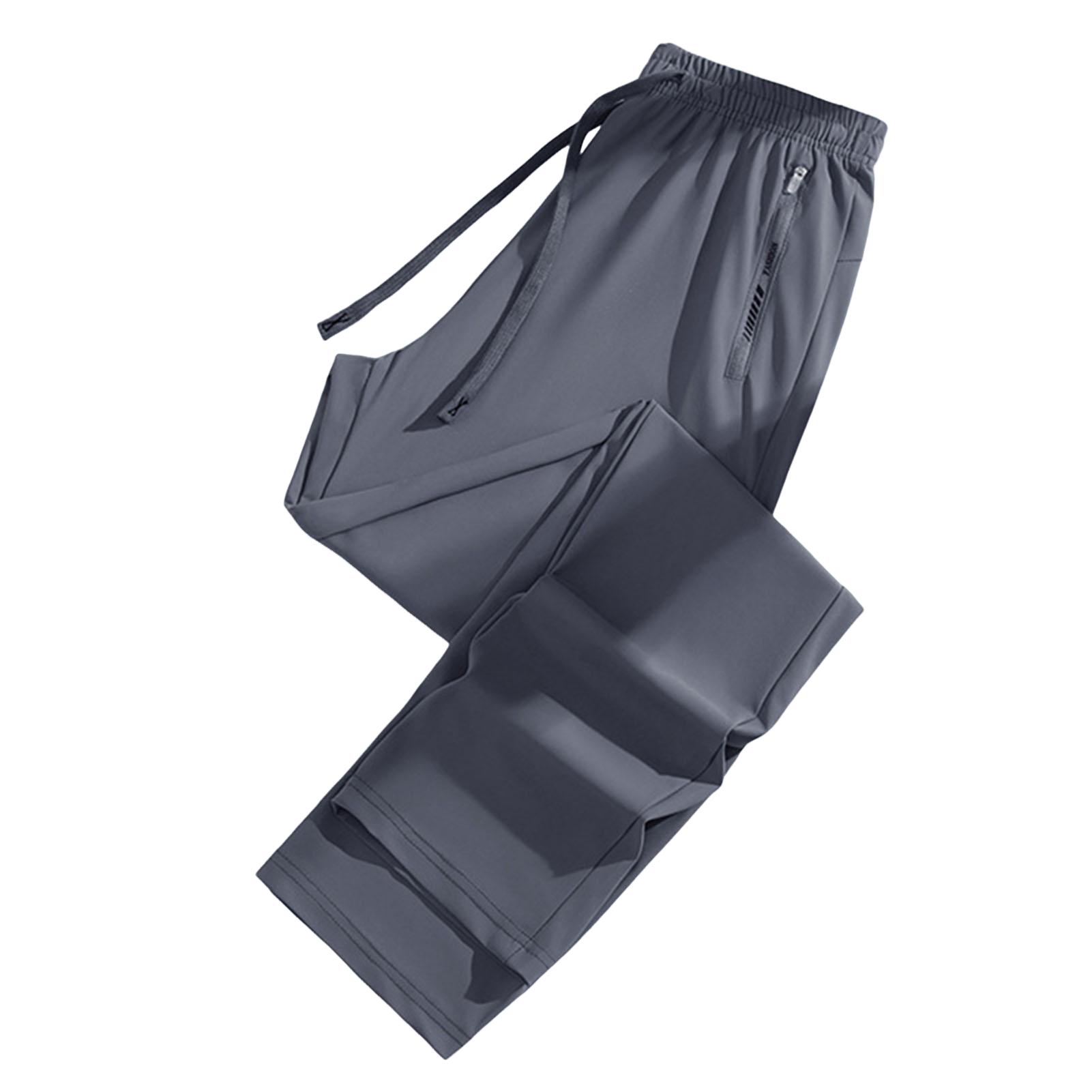UHH Elastic Waistband Pants Unisex Summer Ice Silk Pants Lightweight Quick-dry Loose Fit Straight Leg Cooling Trousers with Drawstring Elastic Waist Breathable Sweatpants for Daily Wear Sports - 1