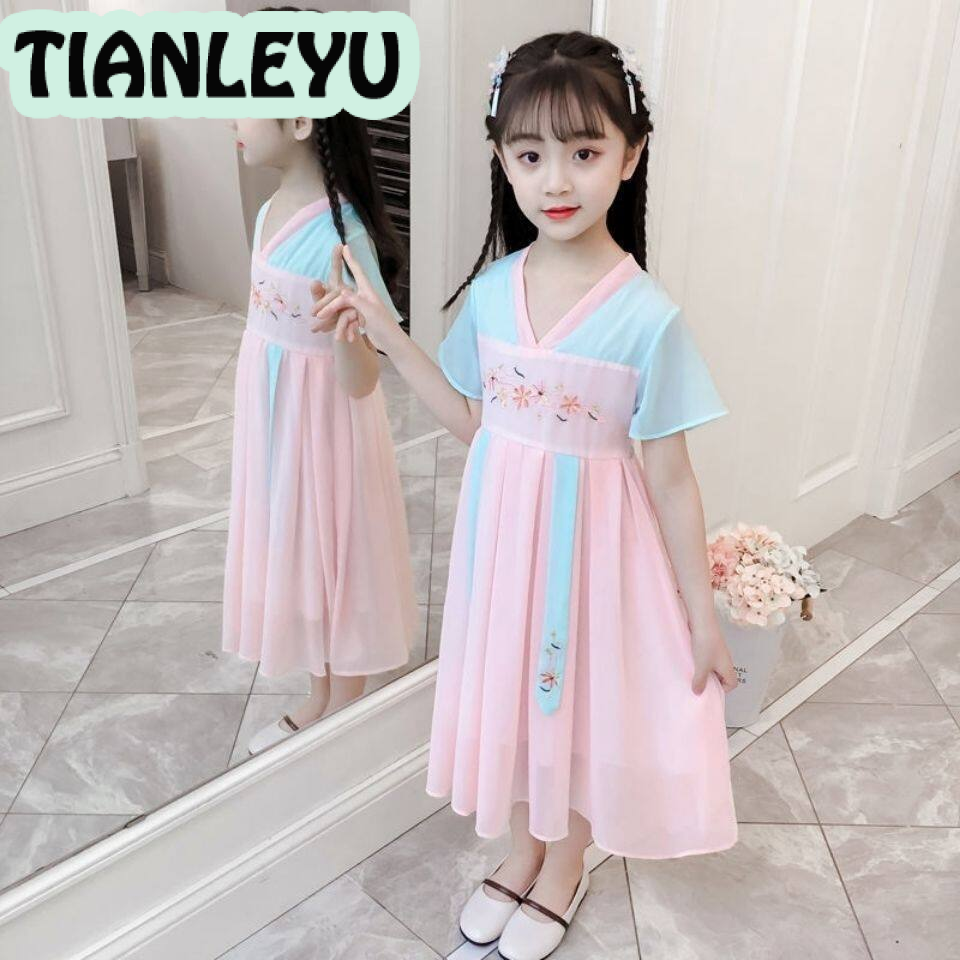 Yozi เสื้อผ้าเด็กผู้หญิงแต่งตัวนางฟ้าซุปเปอร์สไตล์โบราณปรับปรุงเครื่องแต่งกายโบราณh anfuสาวน้อยกระโปรงชีฟอง211212 ราคา 70 บาท*ส่งฟรี