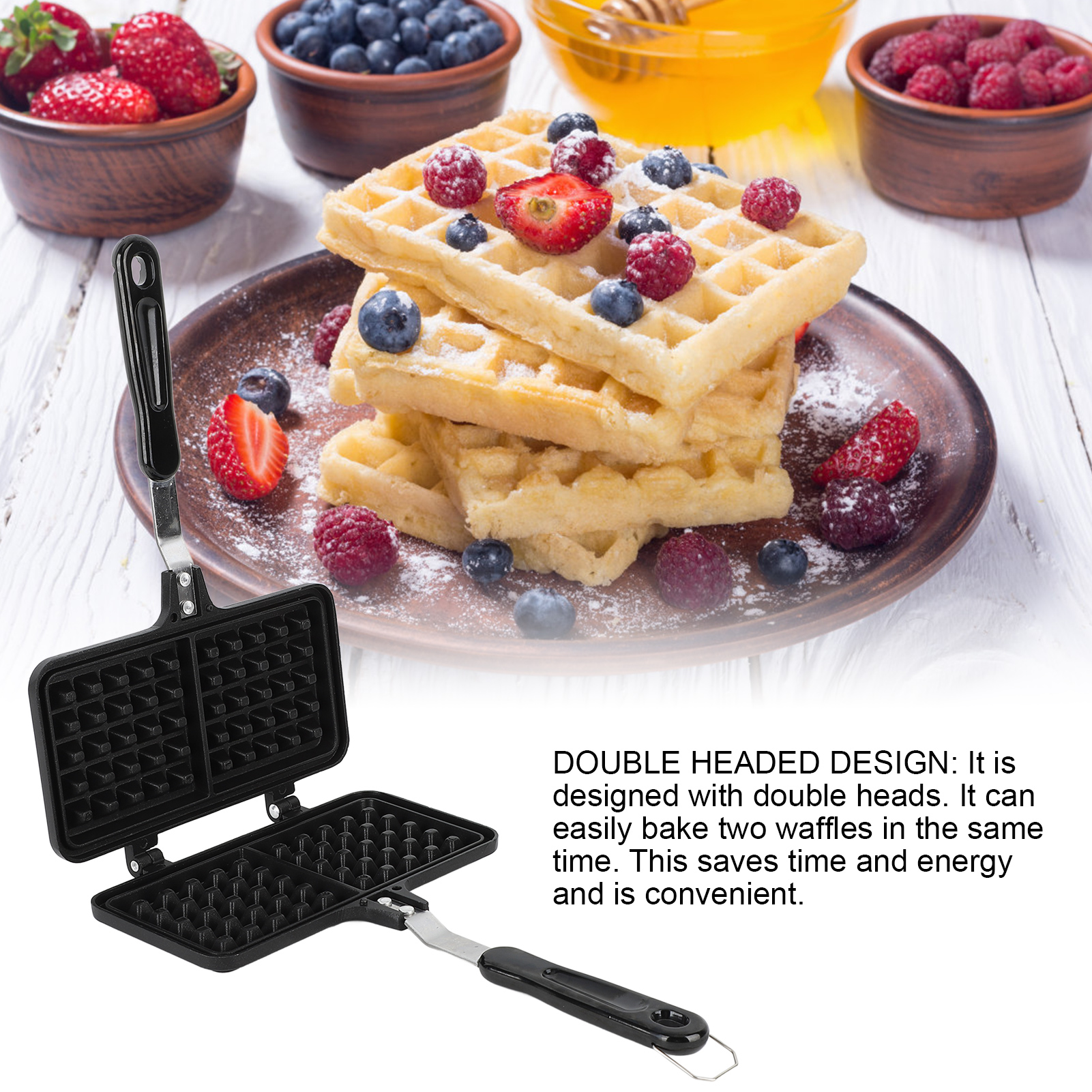 Đôi Waffle Pan tiết kiệm thời gian cho bữa sáng Stovetop Máy làm bánh tổ ong Pan