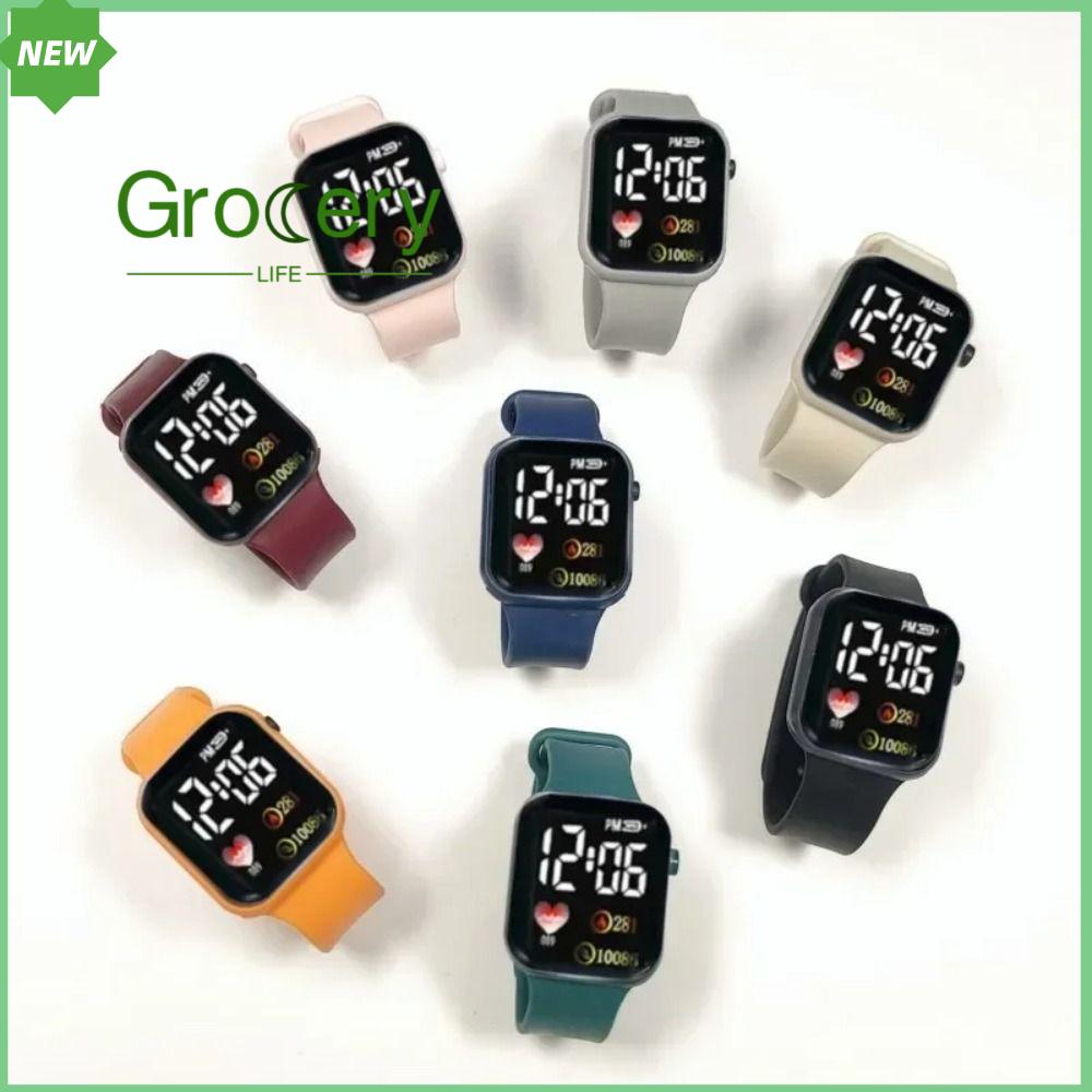 GROCERY LIFE Phong Cách Tình Yêu Đồng hồ điện tử LED Hình vuông Sinh viên Đồng hồ điện tử Ngoài trời Đồng hồ thể thao kỹ thuật số