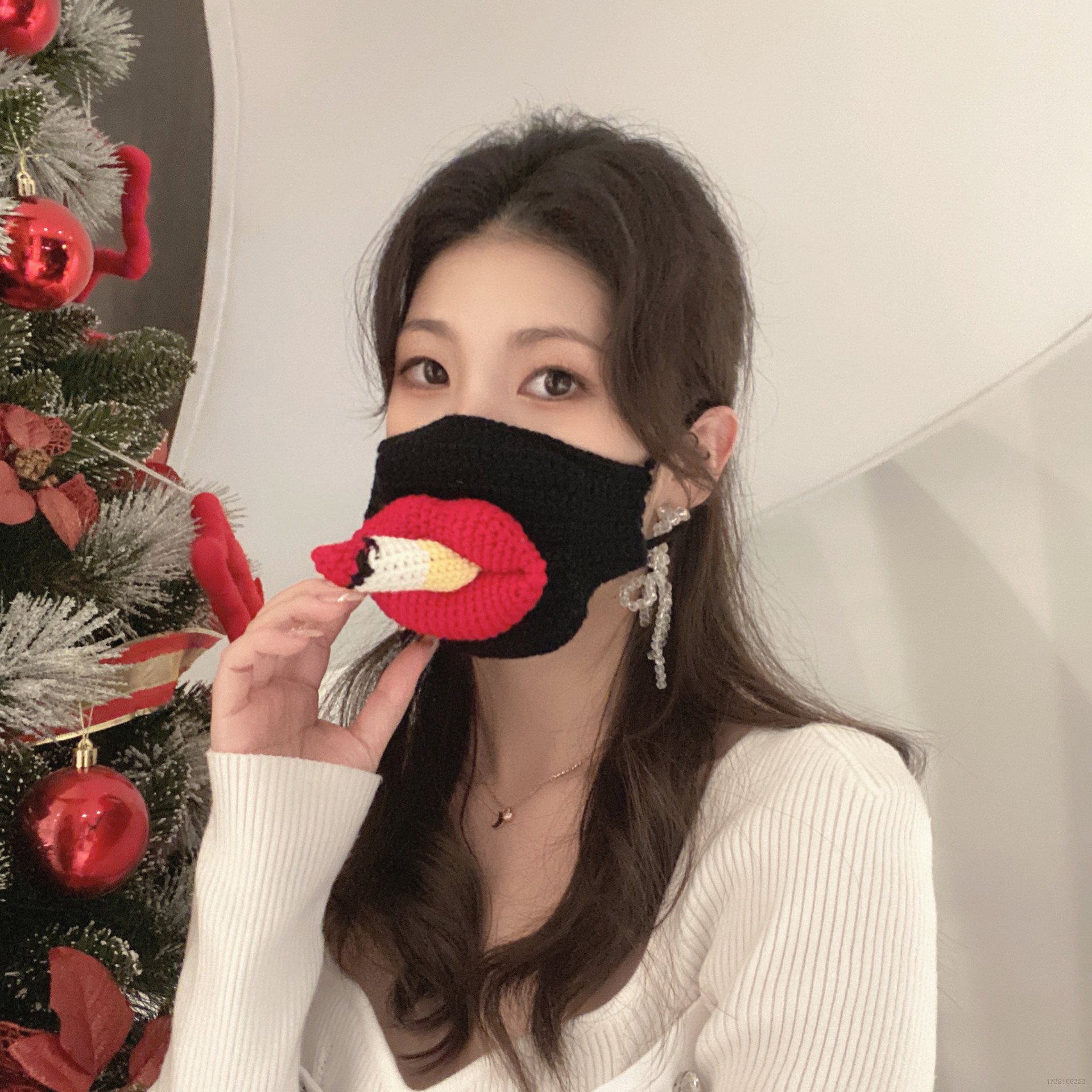 L96 Khẩu trang dệt kim dày chống bụi hình đôi môi vui nhộn thời trang Hàn Quốc giặt được tái sử dụng được L