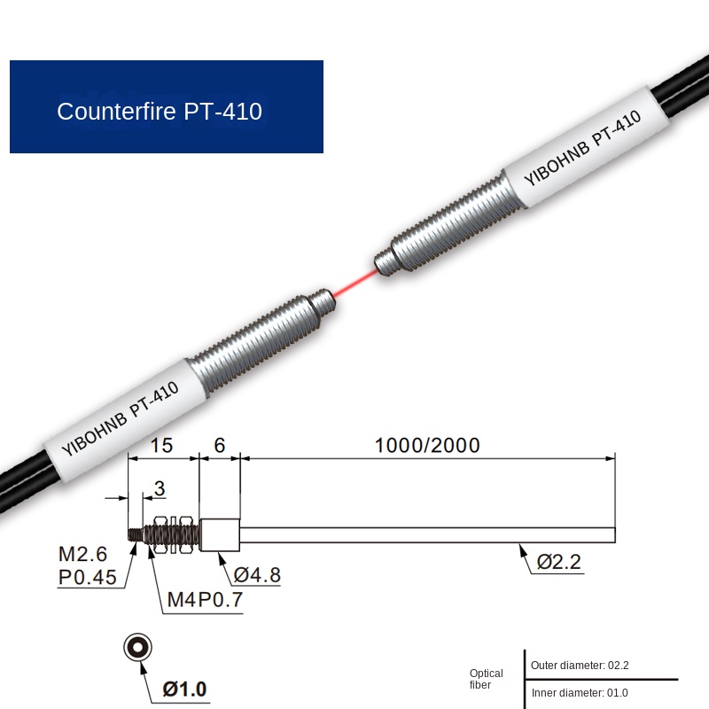 Cảm biến quang sợi quang PT-410 - Loại thu phát riêng, dây dài 1m, PRS/PT Series