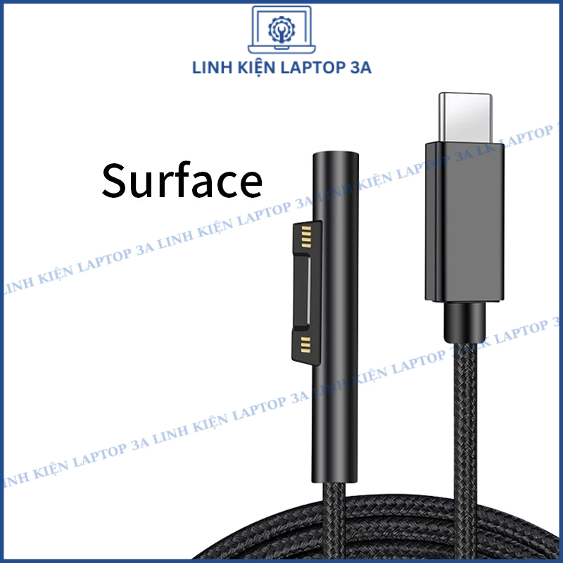 Dây cáp sạc nhanh type-c 65w 15v 4a cho laptop surface pro 3 4 5 6 go book 1 book 2