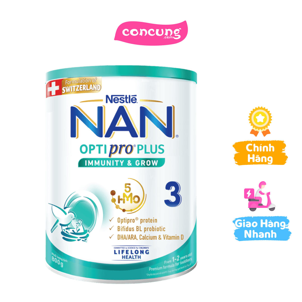 Sản phẩm dinh dưỡng công thức Nestle Nan Optipro Plus 3 800g