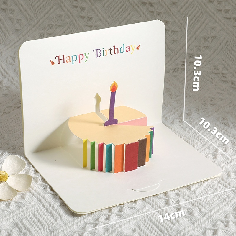 Cute 3D birthday cake greeting card Creative blessing card envelope Birthday party student gifts
