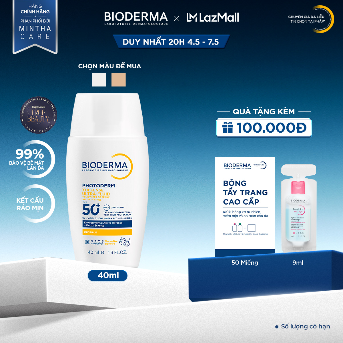 Sữa chống nắng Bioderma phổ rộng ráo mịn, bảo vệ da toàn diện Photoderm XDefense Ultra-fluid SPF50+ 40ml (Không màu)