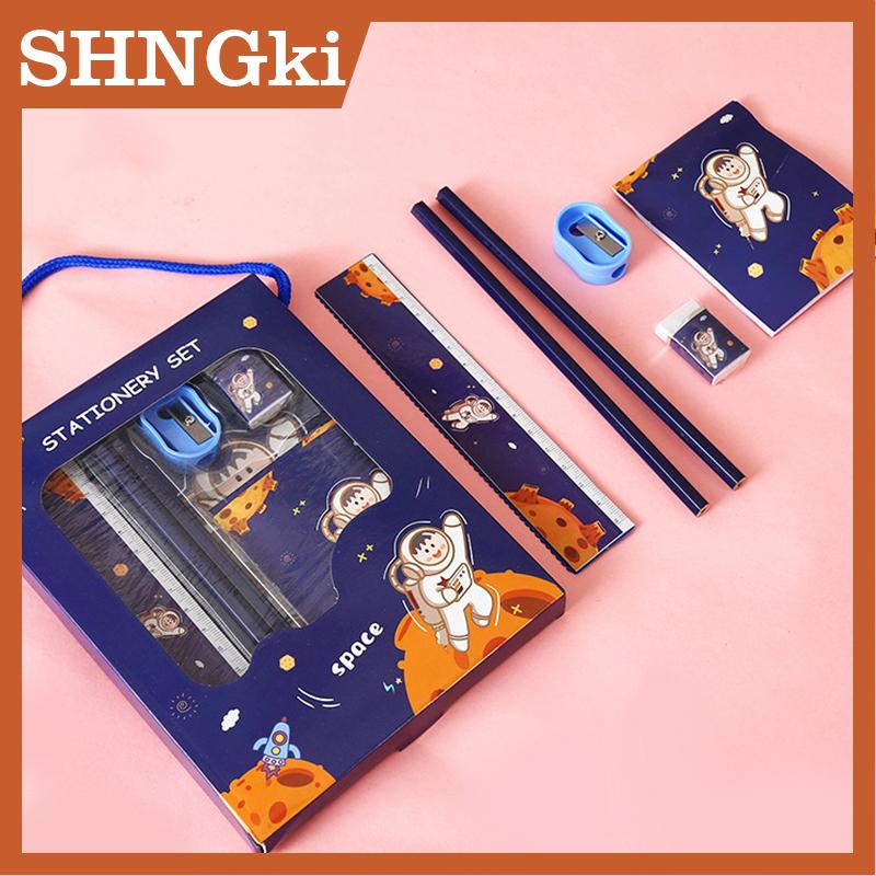 SHNGki 6PCS sáng tạo trẻ em văn phòng phẩm thiết lập phim hoạt hình bút chì mài tẩy lưu ý cuốn sách thước bút chì Kawaii Đồ Dùng Học Tập Quà Tặng