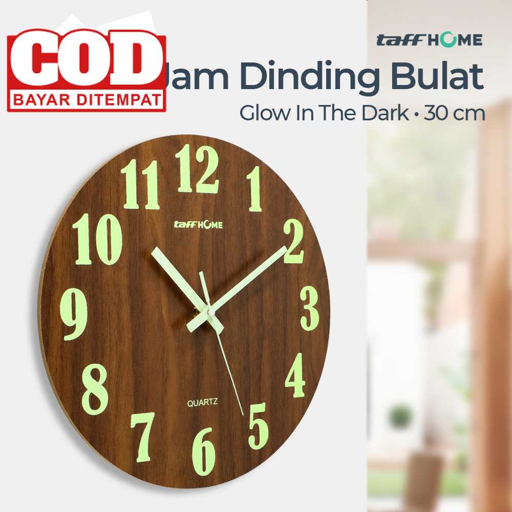TaffHOME Jam Dinding Bulat Quartz Luminous Glow in The Dark Lebar 30CM