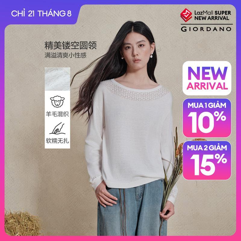 GIORDANO Women Sweaters Lace Panel Elegant Sweaters Crewneck Fashionable Casual Regular Fit Sweaters 18356719