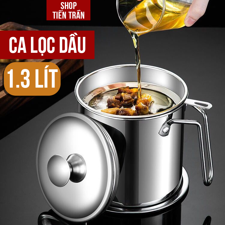 Bình Đựng Dầu Ăn Inox Có Lưới Lọc 1200ml - Ca Lọc Cặn Dầu Ăn Cao Cấp Chất Liệu Không Gỉ - Shop Tien Tran