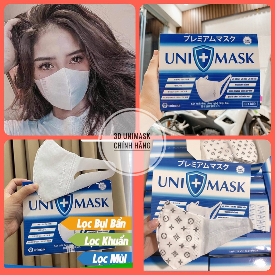 [RẺ NHẤT] Khẩu Trang Y Tế 3D Uni Mask Kháng Khuẩn Loại Đẹp, Dễ Thở Hộp 50 Chiếc