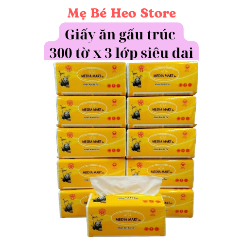 Combo 10 bịch giấy ăn Media Mart 300 tờ/3 lớp gấu trúc dai mềm mịn