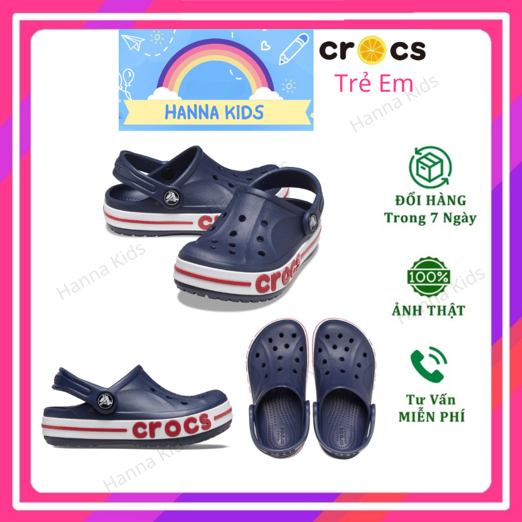 TẶNG 12 STICKER-Dép Cross cho bé trai bé gái HannaKids Sục Crocs Baya cho trẻ em nam nữ giày Kid xuất khẩu màu Xanh than