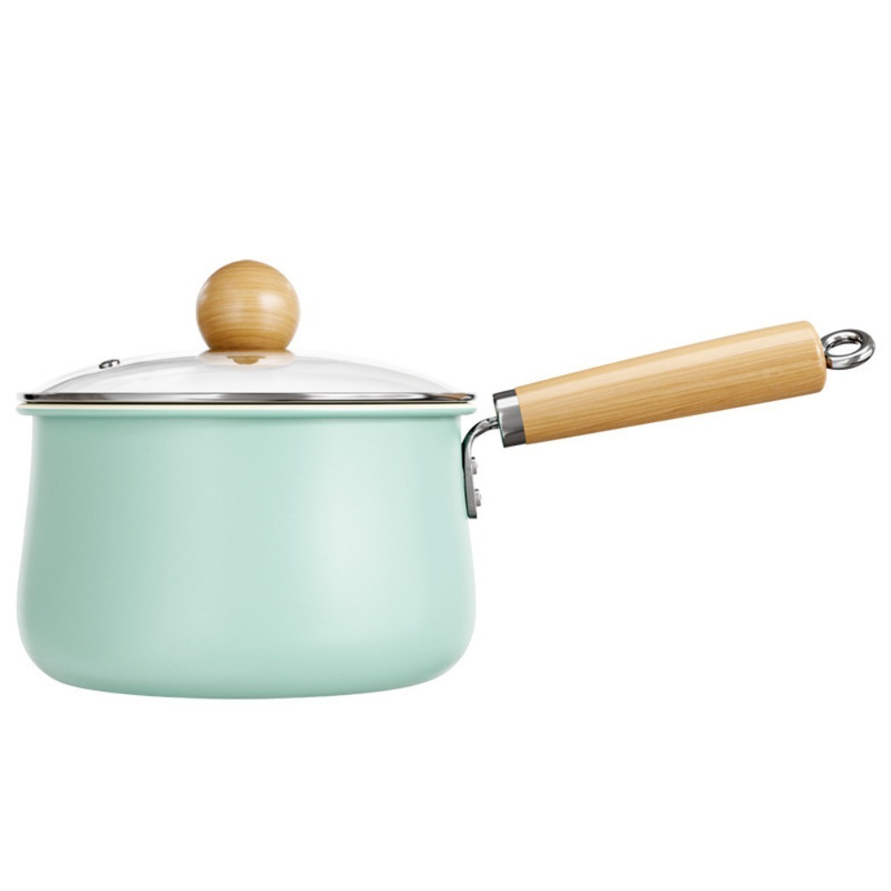 BUREGESS mini Nồi sữa tráng men gốm Không dính có nắp Nồi súp Nồi mì Tay cầm gỗ Nồi nấu Cháo - 2