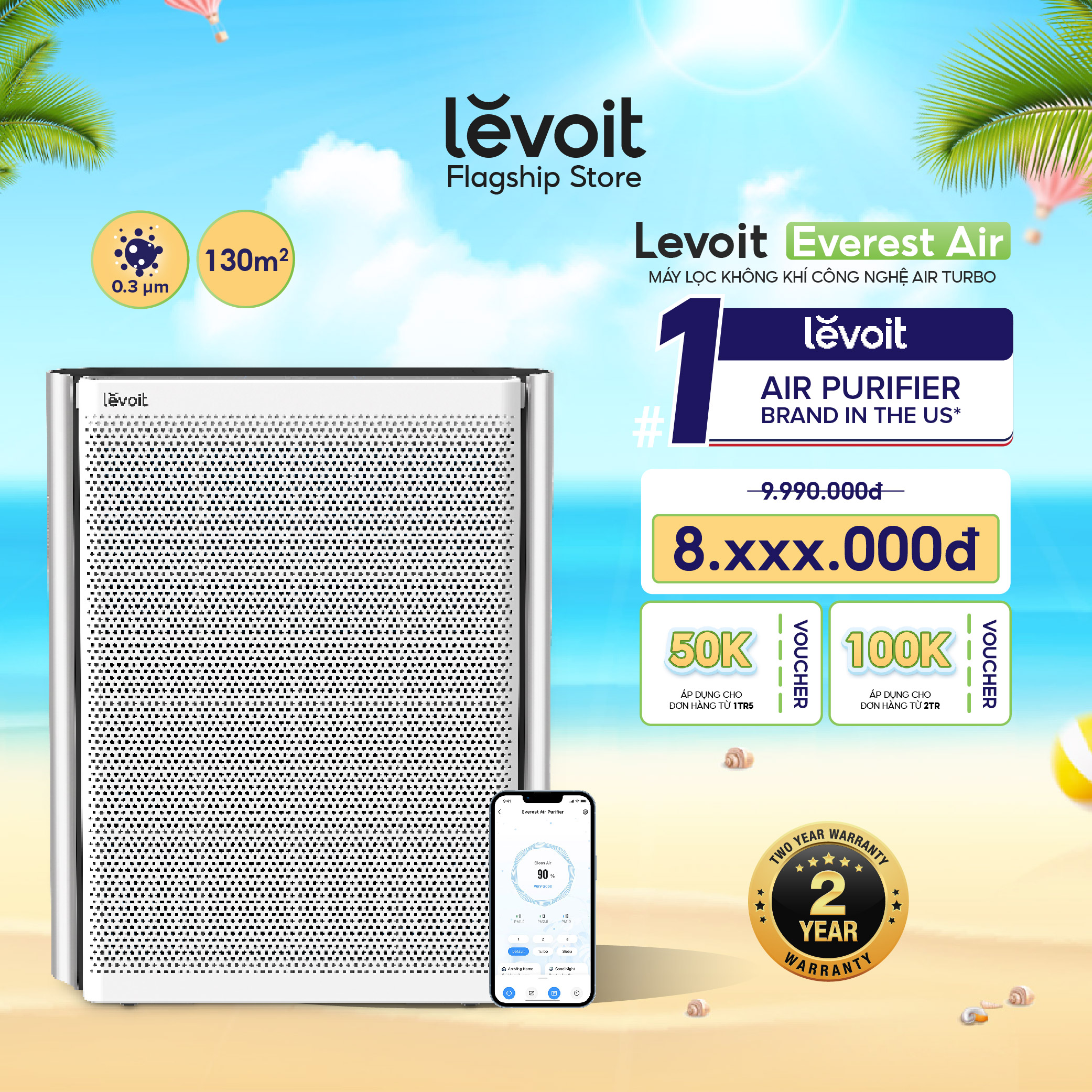 Máy lọc không khí Levoit Everest Air 130m2 | Công nghệ Air Turbo | Hàng Chính Hãng