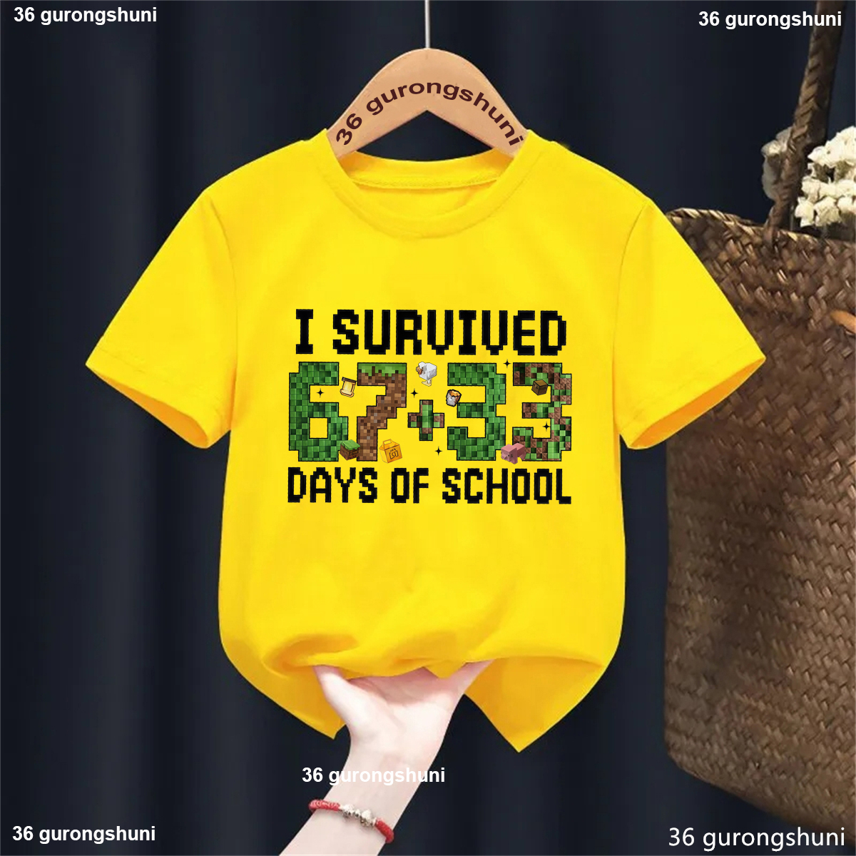 I Survived 100 Days Of School Printed T Shirt Girls/Boys Italian Brainrot 67 Meme T-Shirt Kawaii Kids Clothes Summer Solid Tops - 6