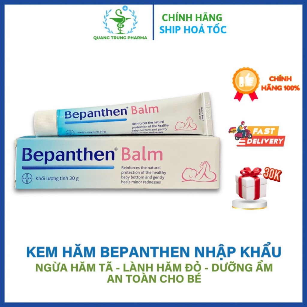 Kem Chống Hăm Bepanthen Balm Tuýp 30g Dự Phòng và Làm Lành Vết Hăm Đỏ Gây ra bởi tã bỉm giấy.