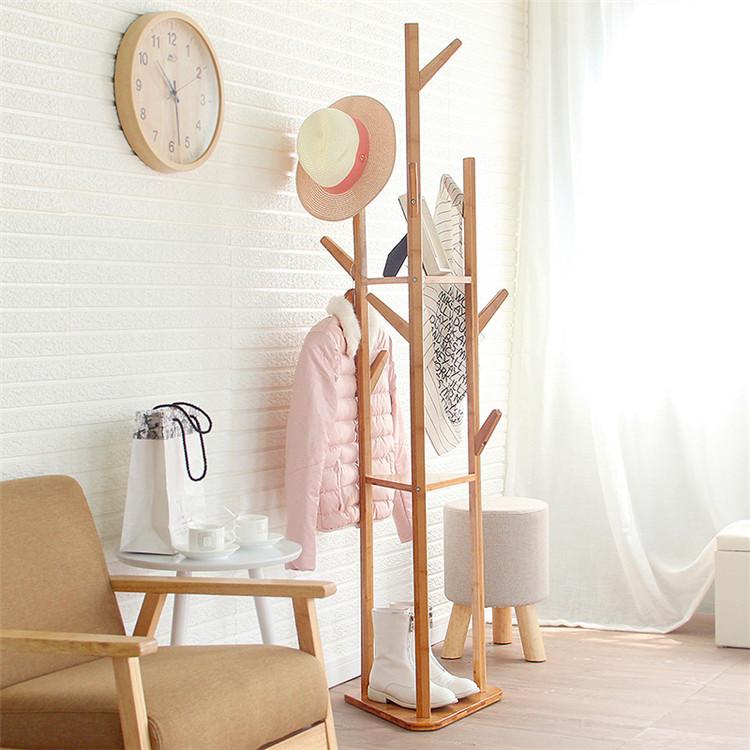 Creative Wood Floor Standing Coat/Hat Rack, Solid Wood in Pine Finish, triangle Hook Coat Rack-intl