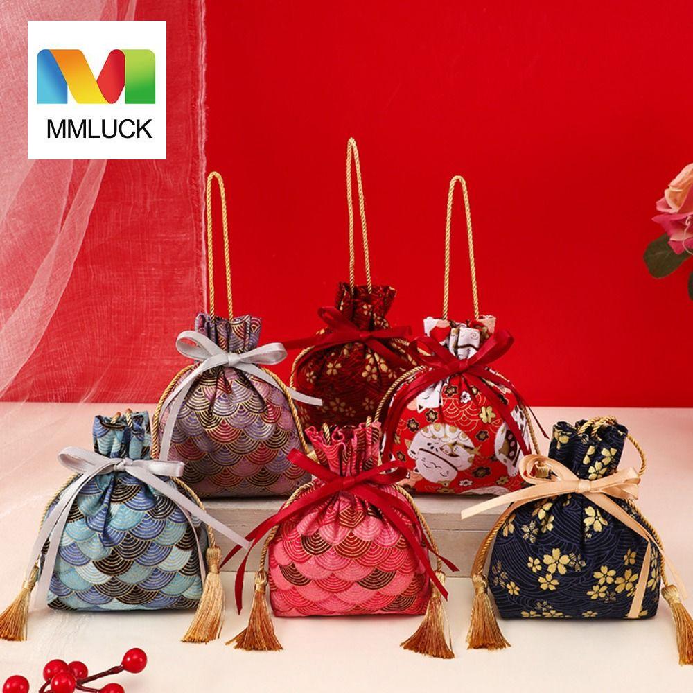 MMLUCK Gift Wrapping Bags Lucky Cat Canvas Flower Drawstring Bag Sakura