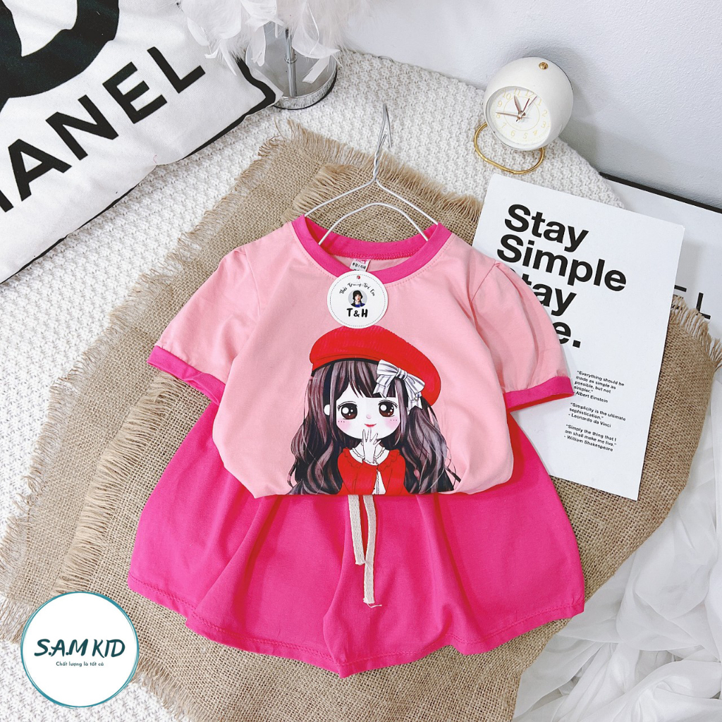 [8-40kg] Đồ bộ bé gái quần đùi phối 4 Màu