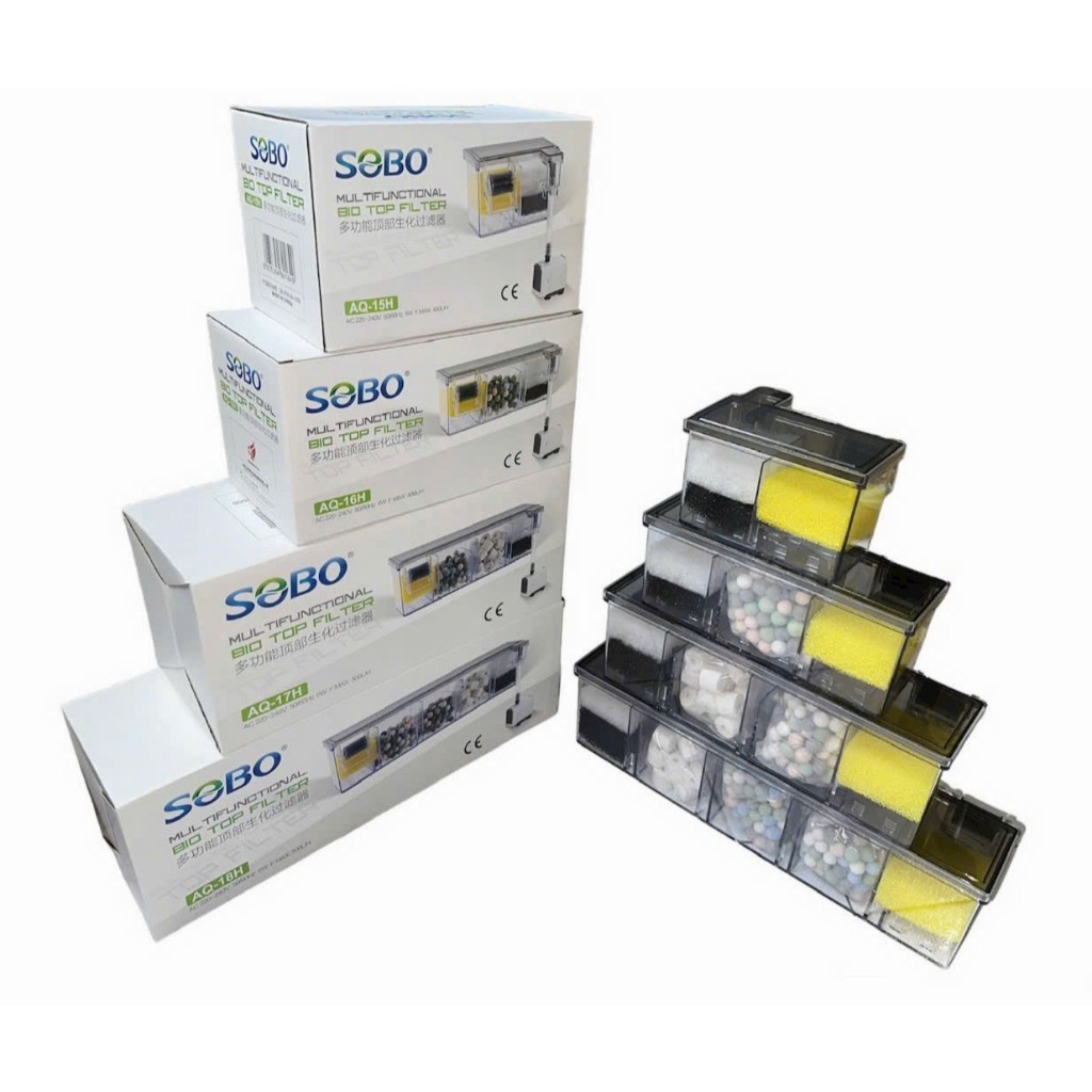 Lọc Tràn Trên Kèm Bơm Tặng Vật Liệu Lọc Sobo AQ-15H AQ16H AQ17H AQ18H - Lọc Nước Cho Hồ Cá
