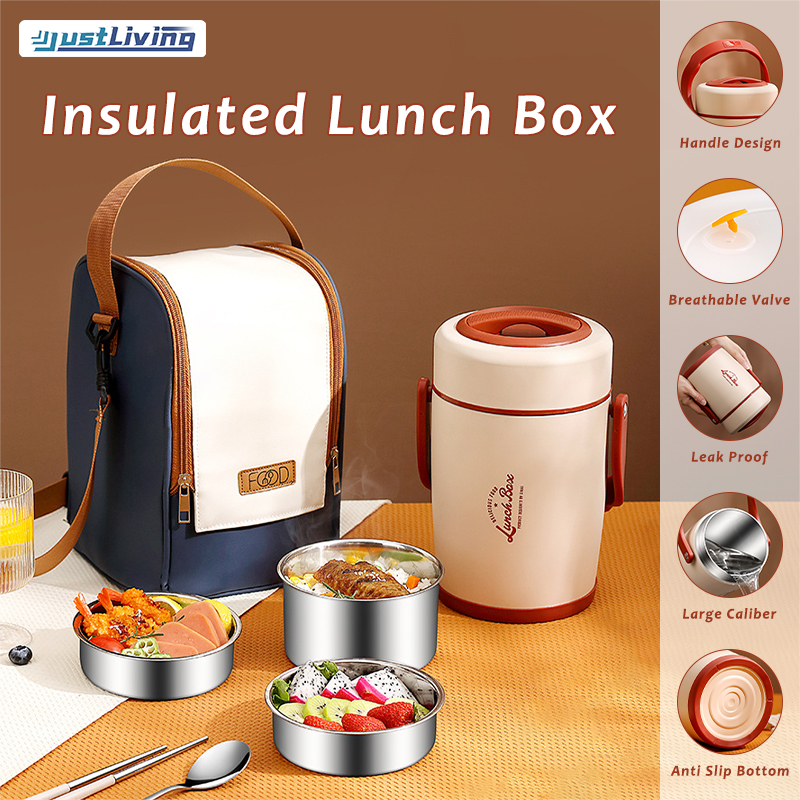 JustLiving 2000ml 304 Stainless Steel Soup Flask Multifunctional Thermal Cooker/Vacuum Flask Pot Lunch Soup Box/Super Long Insulated Lunch Box Bucket Office Workers Students Men Women Multi ราคา 254 บาท*ส่งฟรี