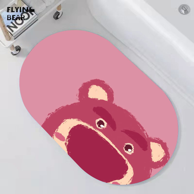 Diatom mud non-slip water-absorbing oval net red strawberry bear bathroom bathroom floor mat home entry decoration foot mat ราคา 64 บาท*ส่งฟรี