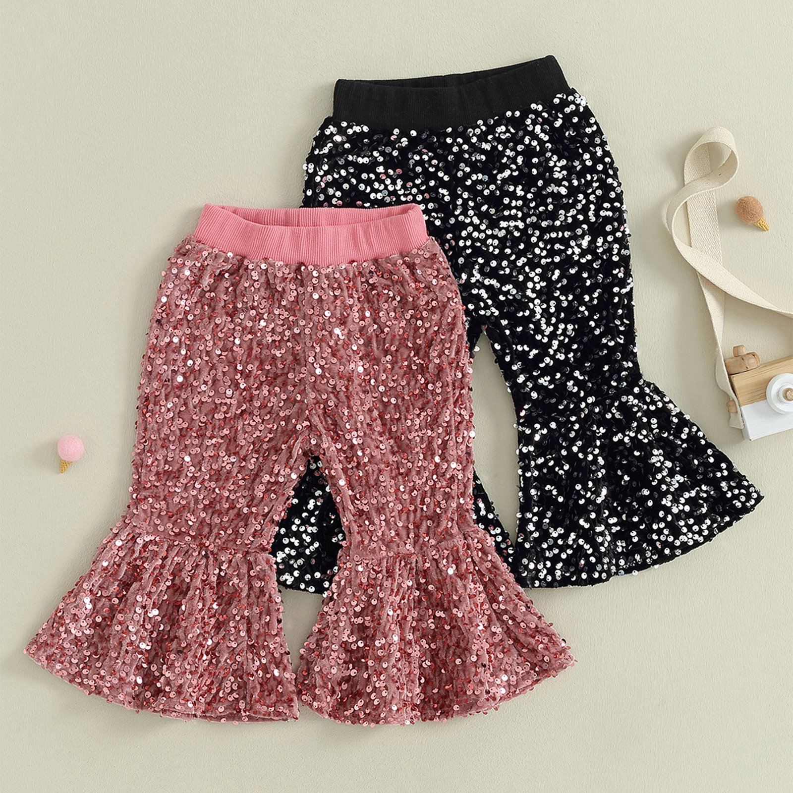Heartandsoul- Girls Summer Chic Sequins Pants Elastic Waistband Sparkling
