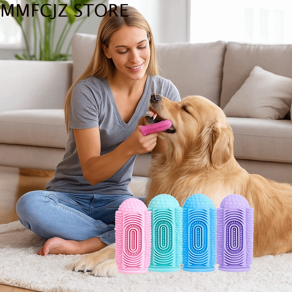 MMFCJZ 4pcs/set Chống cắn Găng tay cho thú cưng Đầy màu sắc Silicon Dụng cụ vệ sinh răng miệng Bàn chải vệ sinh thú cưng Thoải mái Bàn chải đánh răng cho thú cưng Dành cho mèo và chó