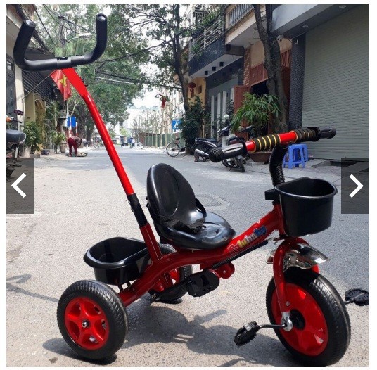 LZD Xe đạp 3 bánh có tay đẩy để chân giỏ đồ