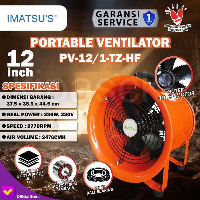 PORTABLE VENTILATOR / BLOWER / EXHAUST 12 INCH EXTERNAL ROTOR MOTOR Harga  1,597,000 Ringgit*Penghantaran Percuma
