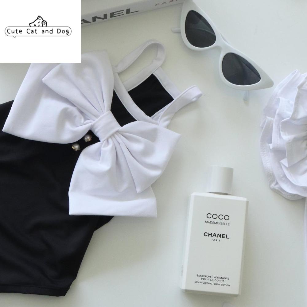 CHXONQ Đàn hồi Đồ bơi thú cưng thắt nơ Lycra Đen Áo cho chó Quần áo cho chó Bộ áo liền quần Mùa hè