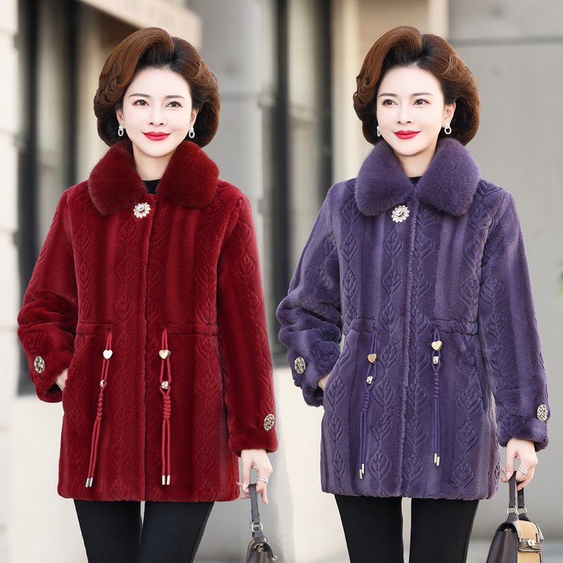 Middle-Aged And Elderly Women's Fur Collar Autumn And Winter Noble Mink Overcoat Western Style Mom Plus Size Thick Mid-Length Cashmere Coat ราคา  1,613 บาท*ส่งฟรี