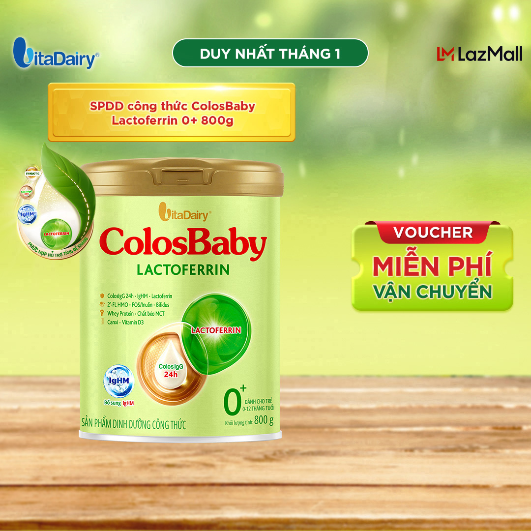 SPDD công thức ColosBaby Lactoferrin 0+ 800g, sữa bột giúp bé bổ sung kháng thể, tăng cường đề kháng