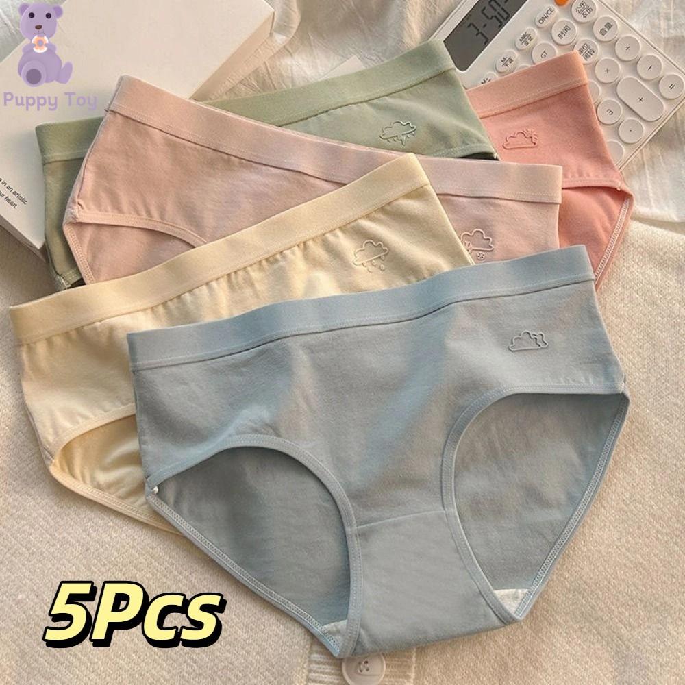 TESDFD 5Pcs Eo giữa Quần lót màu sắc đồng nhất Mô hình thời tiết Đáy quần cotton Đồ lót cho phụ nữ Đơn giản Đồ lót Quần lót không đường may Cô gái