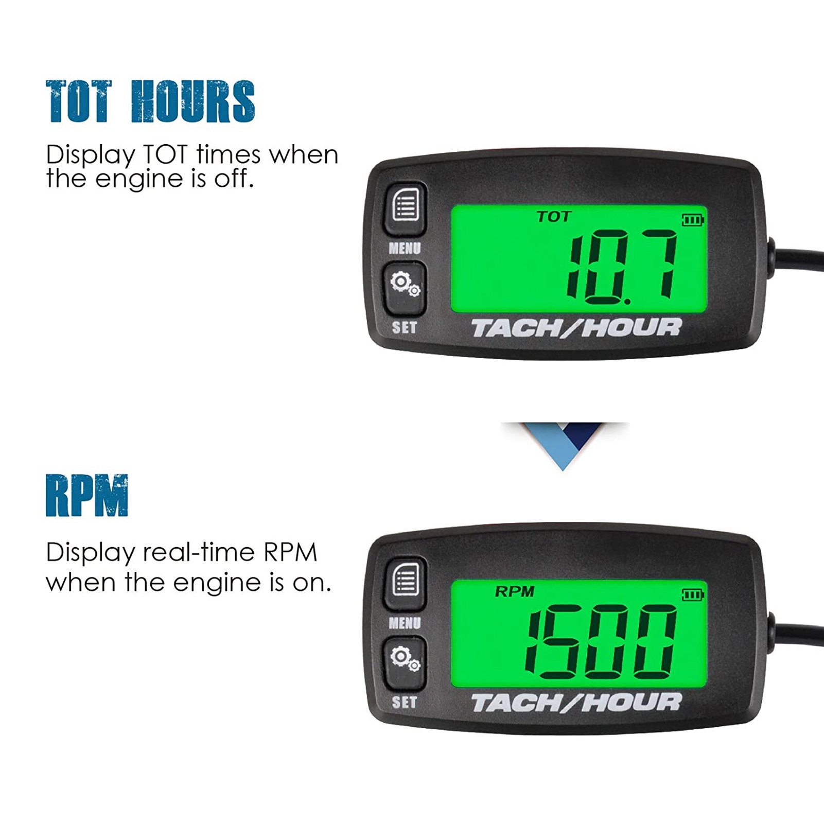 Đồng hồ đo giờ cảnh báo quá tốc độ đồng hồ LCD LCD màu xanh lá cây đèn nền cho 2 động cơ đột quỵ cho 4 động cơ đột quỵ