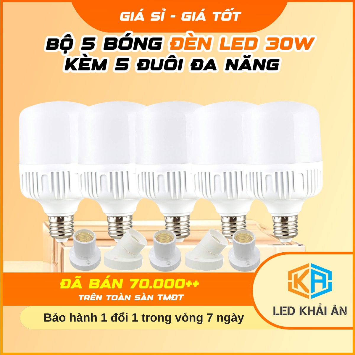   KM2  Combo 5 Bóng Đèn LED 30W + 5 Đui Đèn | Đèn Led Cao Cấp Tiết Kiệm Điện Bảo Hành 12 Tháng - Đèn Led Khải Ân 