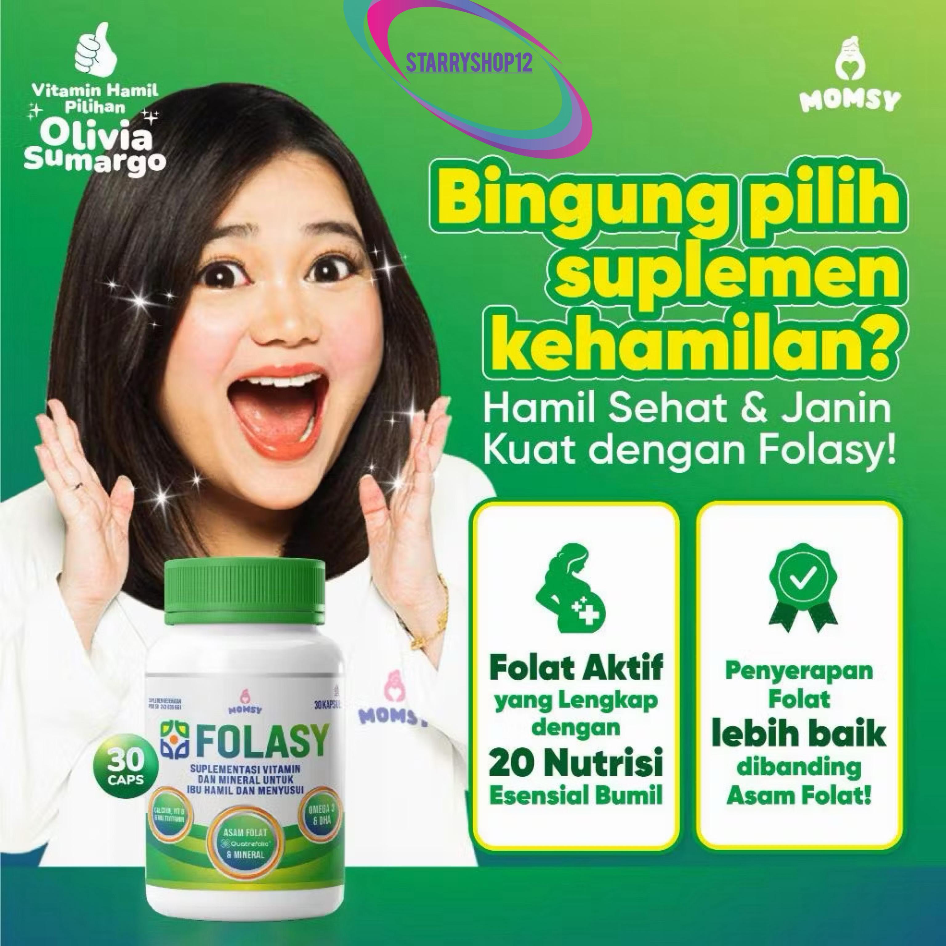 MOMSY FOLASY (FOLAT AKTIF) Lengkap dengan 20 nutrisi esensial bumil kalsium magnesium DHA Omega 3 Vitamin A-K momsy folasi folasy folat aktif 30 capsule kapsul
