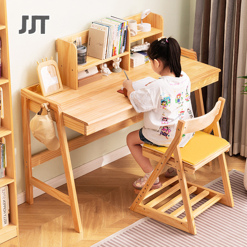 Solid wood desk Children's study desk Student desk Household desk writing table Homework desk Student table Desk with bookshelf ราคา 3,704 บาท*ส่งฟรี