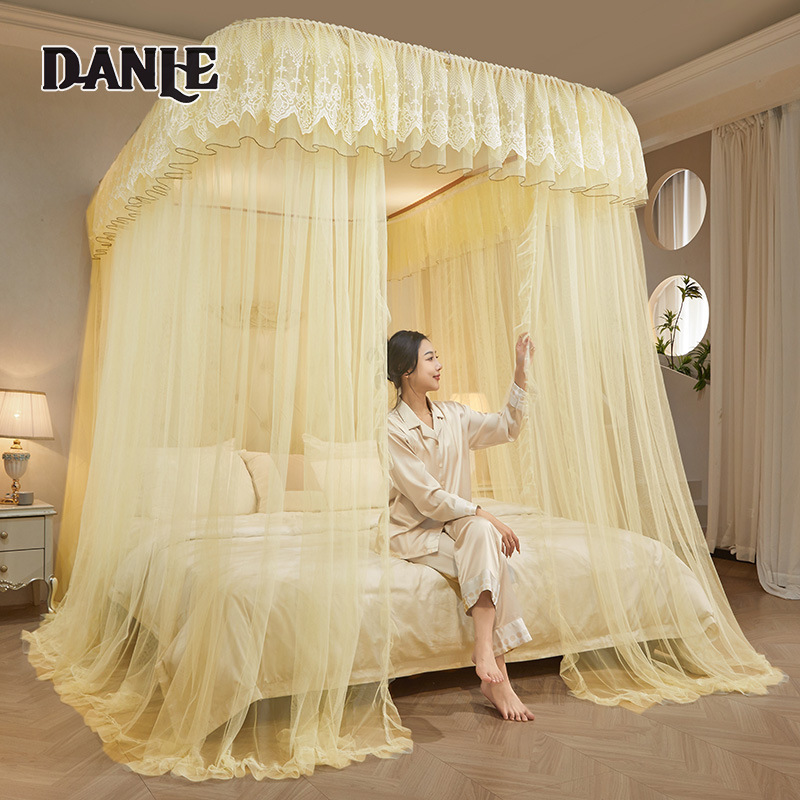 New European style guide rail mosquito net three-door home bedroom U-shaped track mosquito net floor-standing telescopic bracket without punching ราคา 2,527 บาท*ส่งฟรี