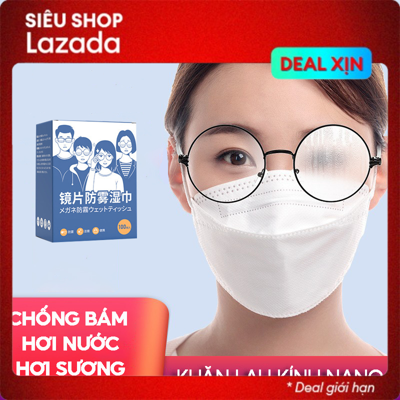 Hộp 100 khăn giấy ướt lau kính nano tác dụng làm sạch, chống bám sương, hơi nước trên kính do trời mưa, đeo khẩu trang