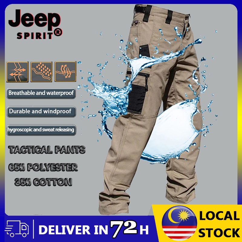 【2-3 days arrive!!!】Jeep Spirit Waterproof Stretch Fabric Tactical Sports Pants For Men Joggers Casual Multi-pocket Cargo Pants