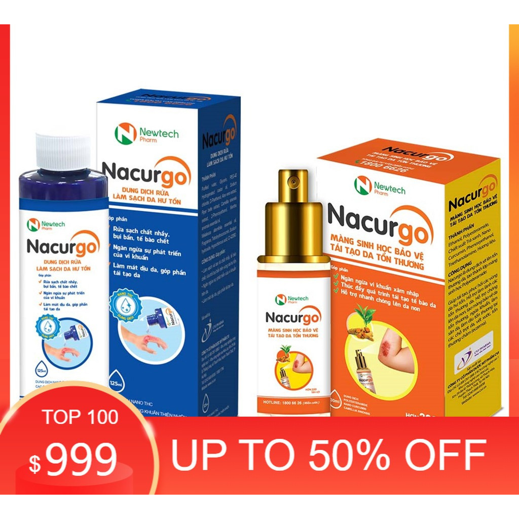 NACURGO dạng xịt - Làm lành vết thương, dung dịch rửa vết thương - Nano curcumin/ nacugo