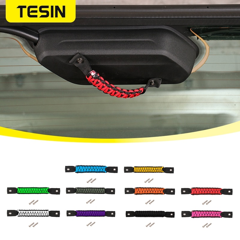 【New release】 Tesin Car Taildoor Glass Grab Handle Rope For Jeep Wrangler Jl 2024 Up Rear Door Armrests Interior Accessories