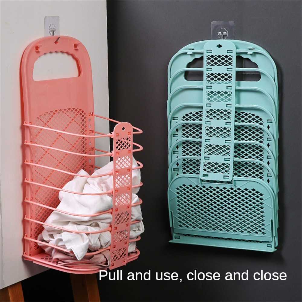 ROMAHOME💕 【Hot new products 💕 Foldable Dirty Clothes Basket with No Punch Hole Hanging Wall Storage Basket, Bathroom Laundry Basket, Bathroom Storage Artifact, Foldable to Save Space