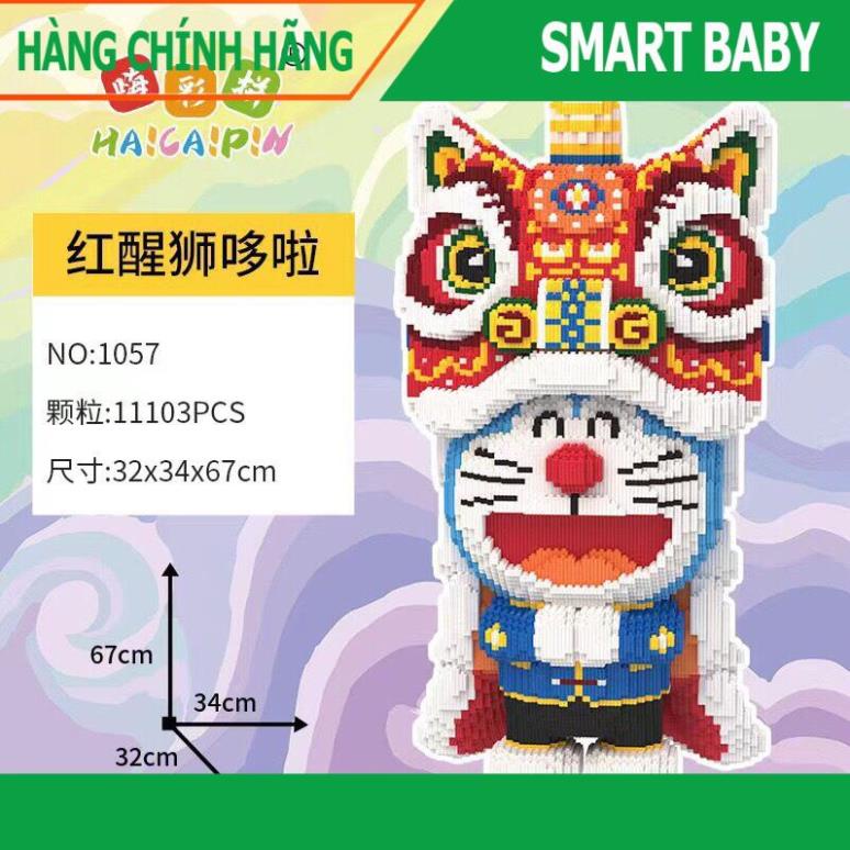 Lắp ráp Lego Doraemon múa lân cao 67cm, Đồ chơi xếp hình Doraemon tặng kèm búa