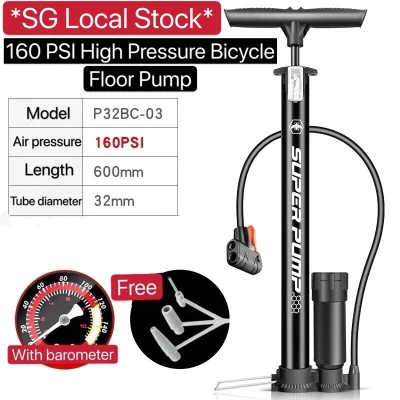 [SG READY STOCK] Bicycle Floor Air Pump with 160 PSI Gauge High Pressure