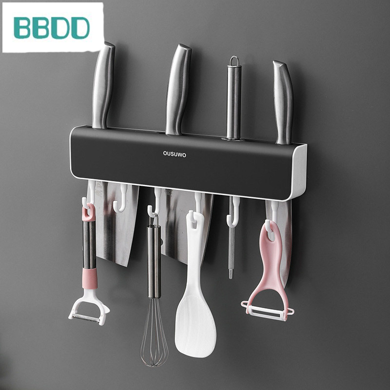 Dụng cụ giữ dao, đồ dùng nhà bếp treo tường, dụng cụ giữ dao, dao không đục lỗ, kệ tích hợp, giá lưu trữ dao nhà bếp đa chức năng